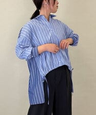 ZMBGE30145 al'aise modulation(アレーズモジュレーション) 配色ストライプドロストシャツ ブルー