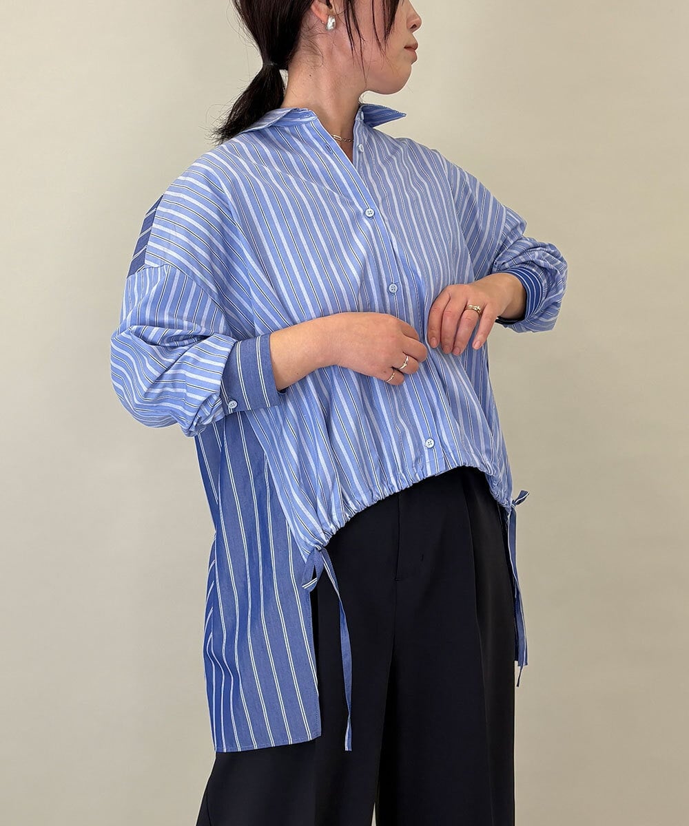 ZMBGE30145 al'aise modulation(アレーズモジュレーション) 配色ストライプドロストシャツ ブルー