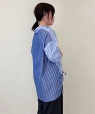 ZMBGE30145 al'aise modulation(アレーズモジュレーション) 配色ストライプドロストシャツ ブルー