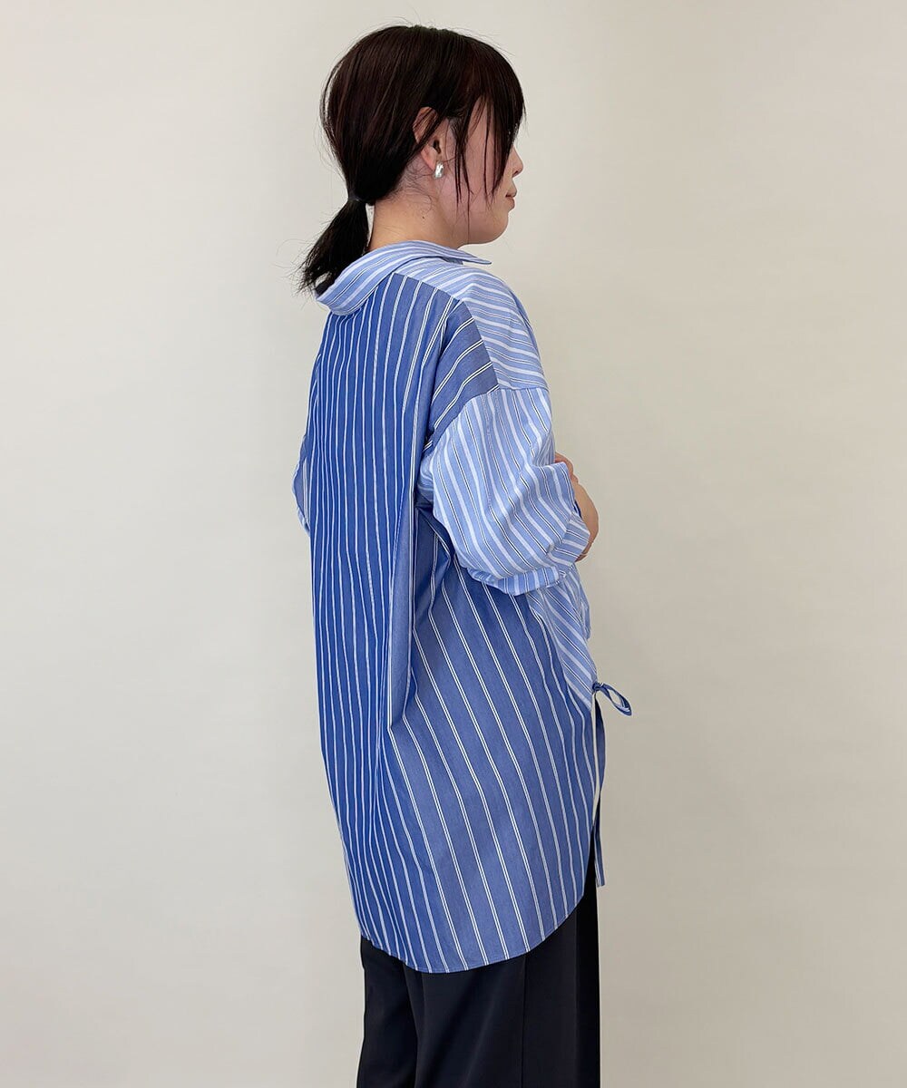 ZMBGE30145 al'aise modulation(アレーズモジュレーション) 配色ストライプドロストシャツ ブルー
