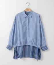 ZMBGE30145 al'aise modulation(アレーズモジュレーション) 配色ストライプドロストシャツ ブルー