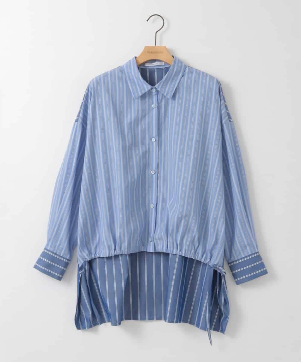 ZMBGE30145 al'aise modulation(アレーズモジュレーション) 配色ストライプドロストシャツ ブルー