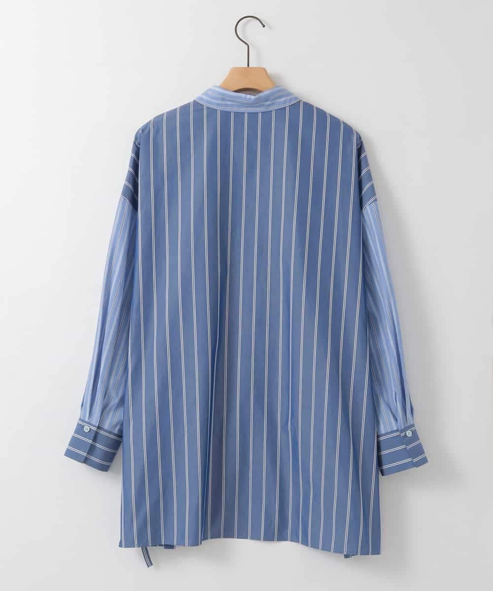 ZMBGE30145 al'aise modulation(アレーズモジュレーション) 配色ストライプドロストシャツ ブルー