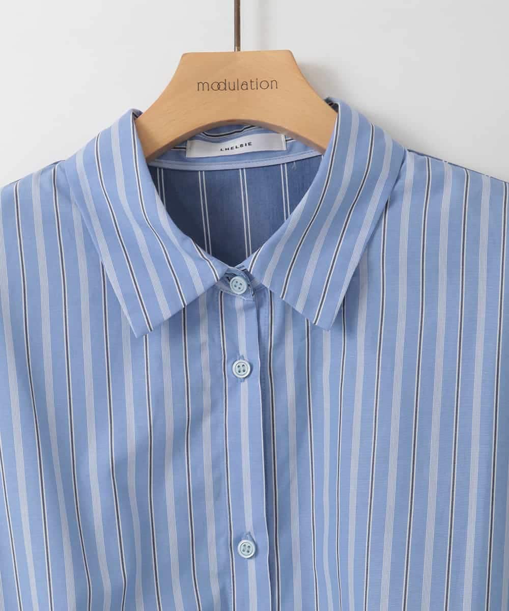 ZMBGE30145 al'aise modulation(アレーズモジュレーション) 配色ストライプドロストシャツ ブルー