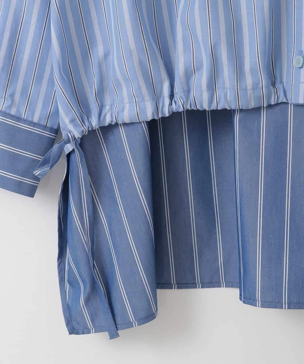 ZMBGE30145 al'aise modulation(アレーズモジュレーション) 配色ストライプドロストシャツ ブルー