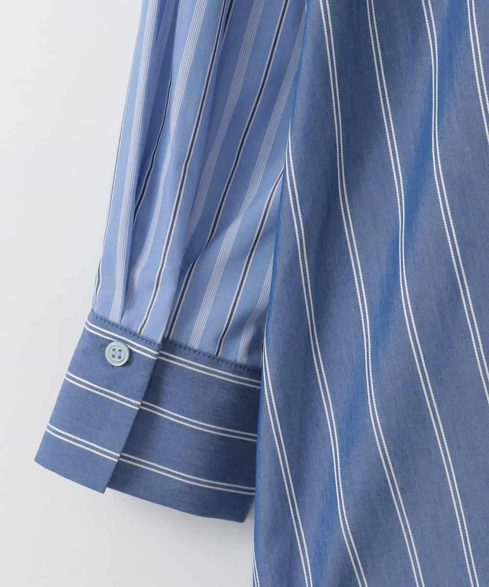 ZMBGE30145 al'aise modulation(アレーズモジュレーション) 配色ストライプドロストシャツ ブルー