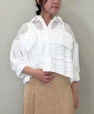 ZMBGE31130 al'aise modulation(アレーズモジュレーション) メッシュフリルコンビブラウス ホワイト