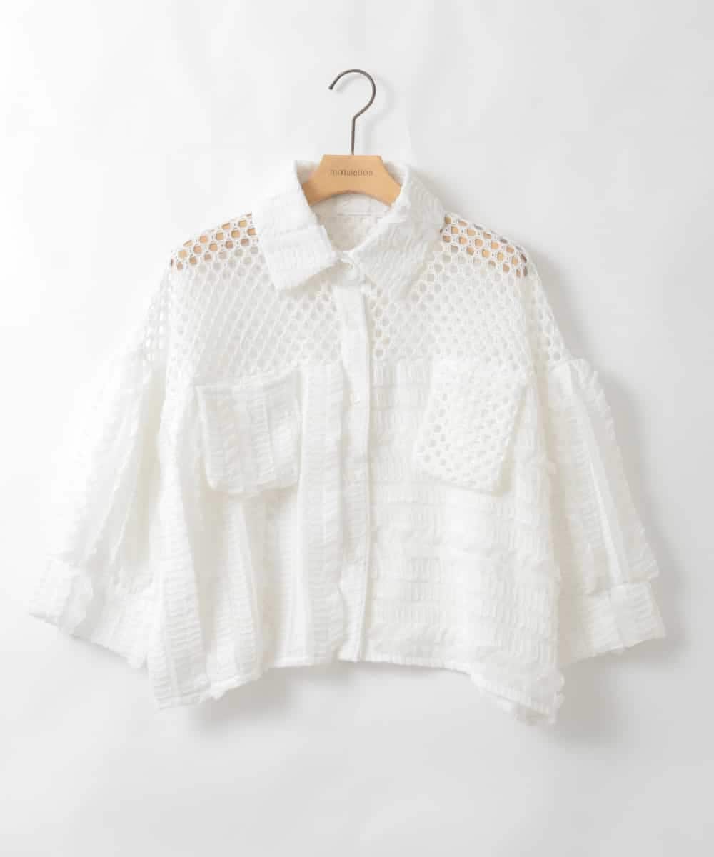 ZMBGE31130 al'aise modulation(アレーズモジュレーション) メッシュフリルコンビブラウス ホワイト