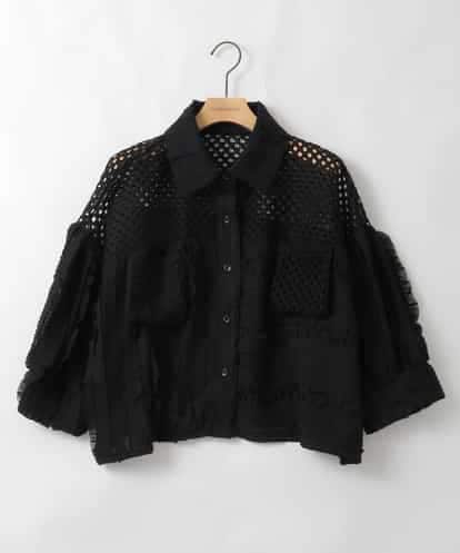 ZMBGE31130 al'aise modulation メッシュフリルコンビブラウス