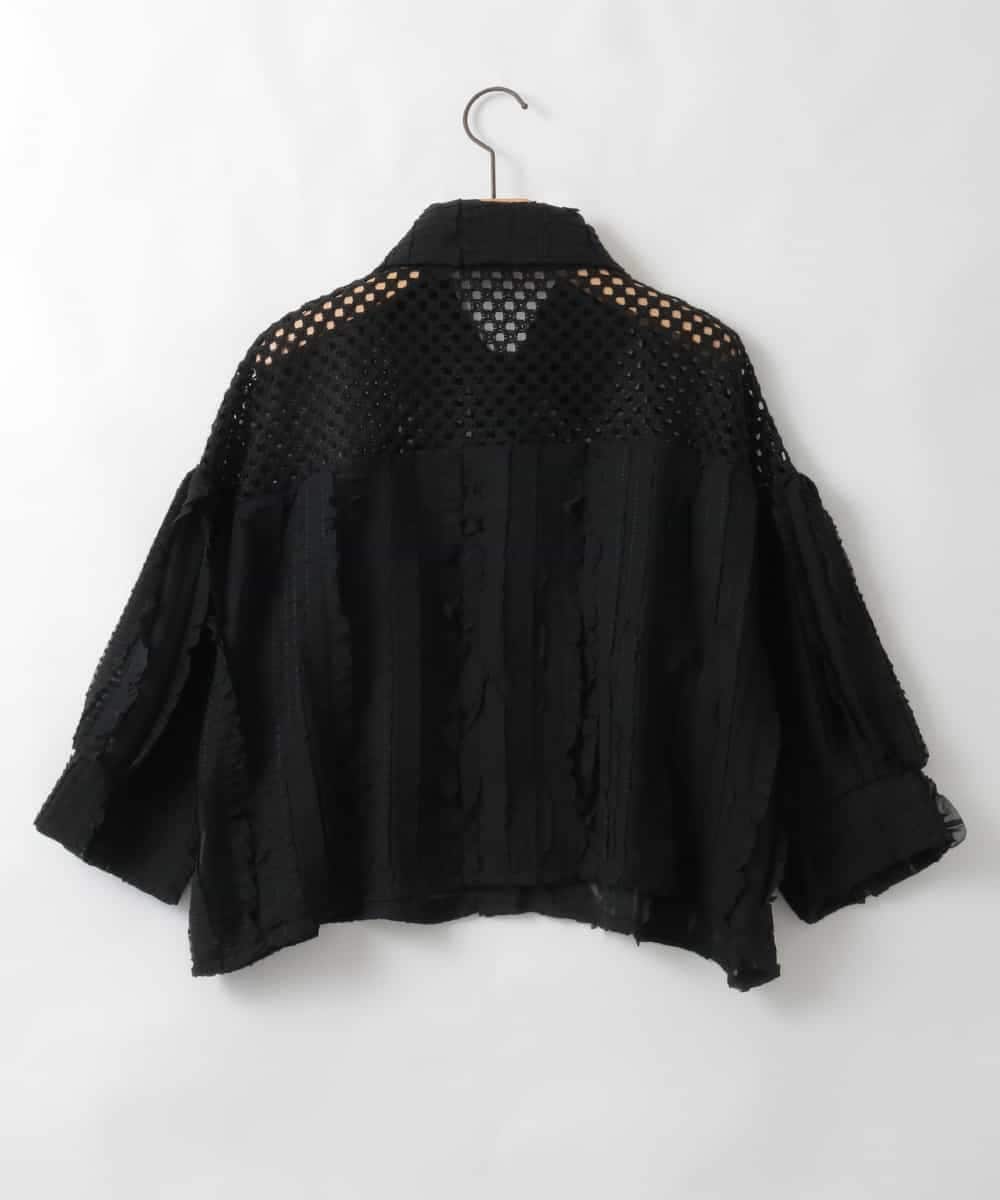 ZMBGE31130 al'aise modulation(アレーズモジュレーション) メッシュフリルコンビブラウス ブラック