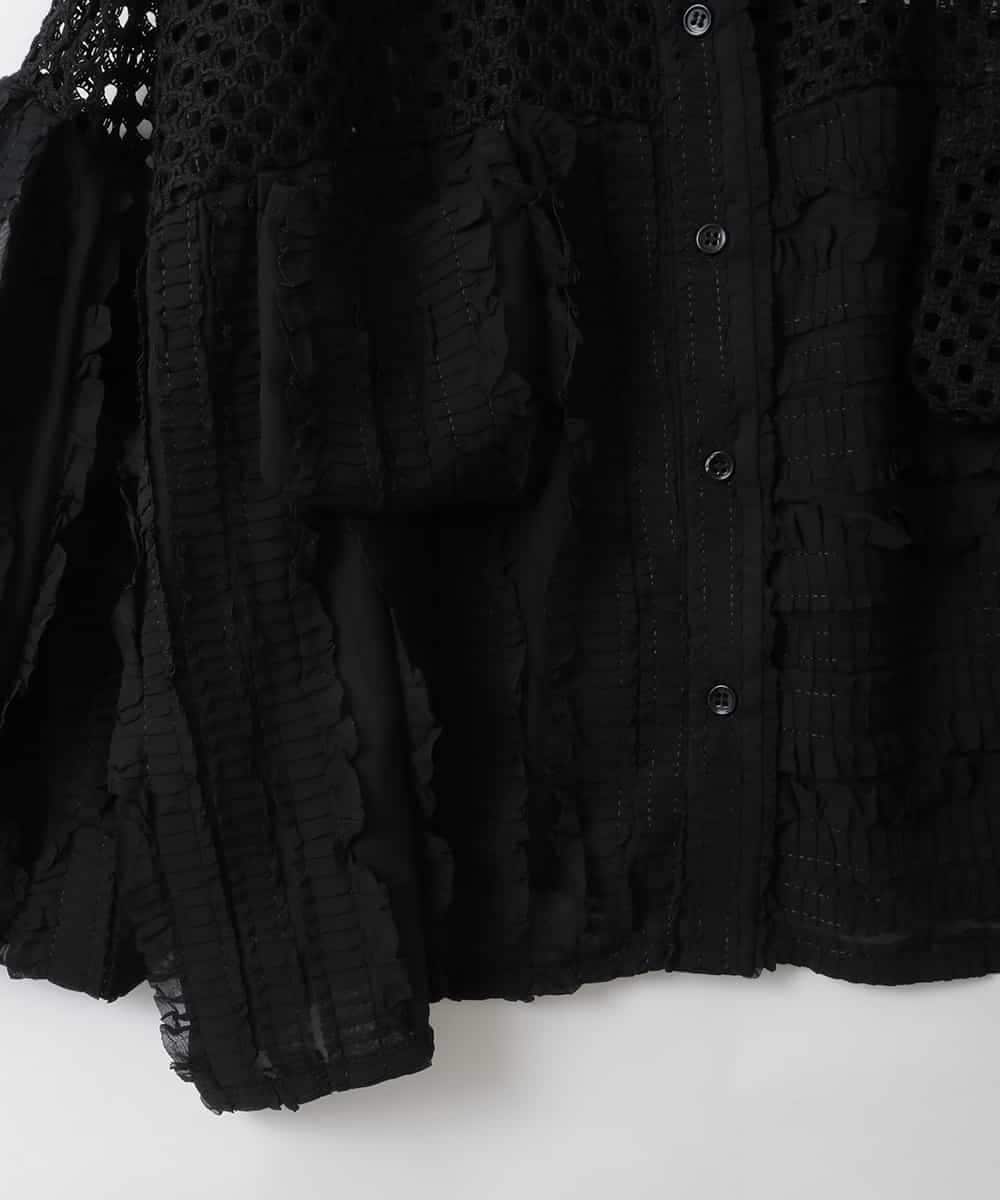 ZMBGE31130 al'aise modulation(アレーズモジュレーション) メッシュフリルコンビブラウス ブラック