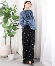 ZMBGE32168 al'aise modulation(アレーズモジュレーション) デニムライクフロントフリルブラウス ライトブルー