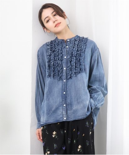 ZMBGE32168 al'aise modulation デニムライクフロントフリルブラウス