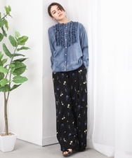 ZMBGE32168 al'aise modulation(アレーズモジュレーション) デニムライクフロントフリルブラウス ライトブルー