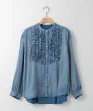 ZMBGE32168 al'aise modulation(アレーズモジュレーション) デニムライクフロントフリルブラウス ライトブルー