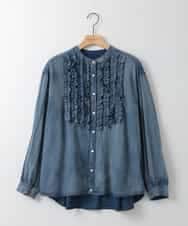 ZMBGE32168 al'aise modulation(アレーズモジュレーション) デニムライクフロントフリルブラウス ネイビー
