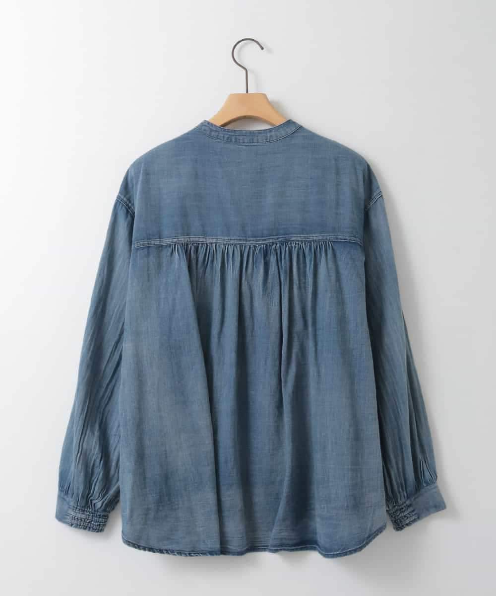 ZMBGE32168 al'aise modulation(アレーズモジュレーション) デニムライクフロントフリルブラウス ネイビー