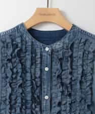 ZMBGE32168 al'aise modulation(アレーズモジュレーション) デニムライクフロントフリルブラウス ネイビー