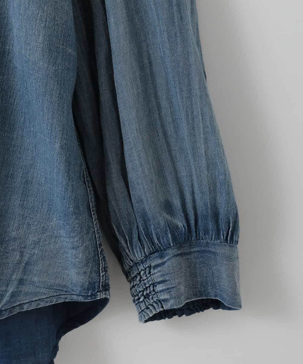 ZMBGE32168 al'aise modulation(アレーズモジュレーション) デニムライクフロントフリルブラウス ネイビー