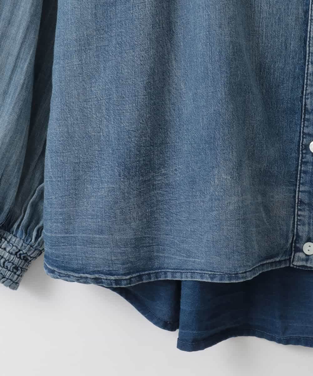 ZMBGE32168 al'aise modulation(アレーズモジュレーション) デニムライクフロントフリルブラウス ネイビー