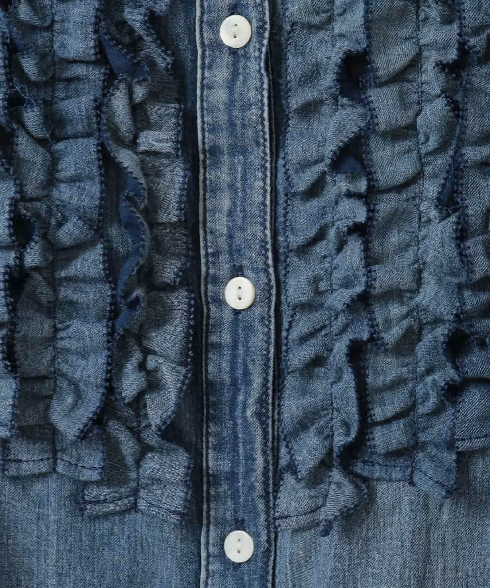 ZMBGE32168 al'aise modulation(アレーズモジュレーション) デニムライクフロントフリルブラウス ネイビー