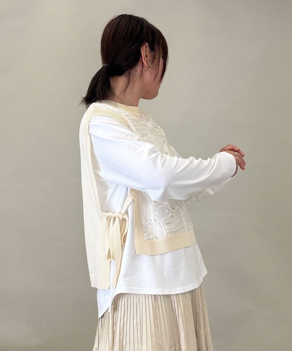 ZMBGE33098 al'aise modulation(アレーズモジュレーション) 【洗える】コード刺繍サイドリボンジレ ホワイト