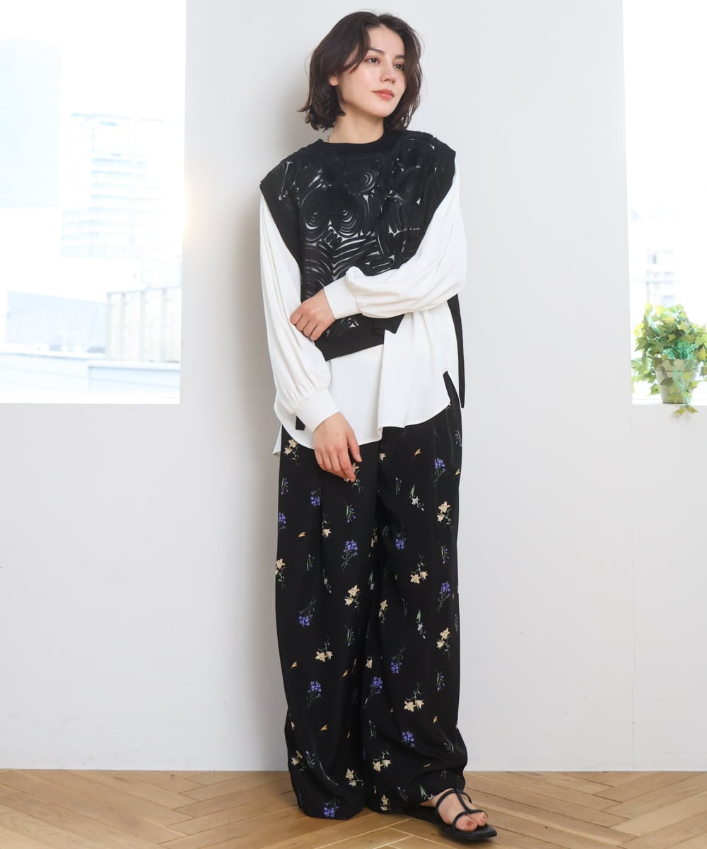 ZMBGE33098 al'aise modulation(アレーズモジュレーション) 【洗える】コード刺繍サイドリボンジレ ブラック