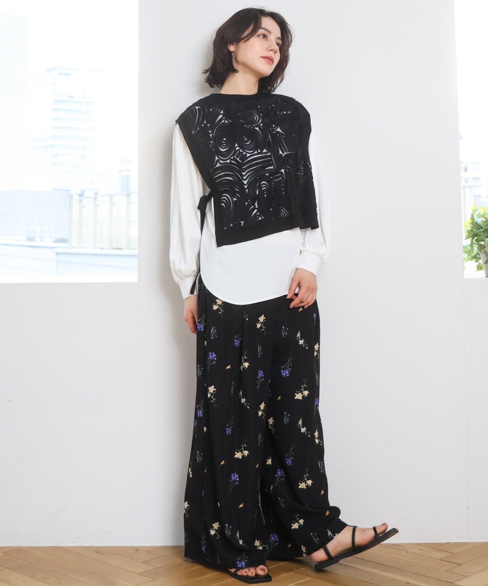 ZMBGE33098 al'aise modulation(アレーズモジュレーション) 【洗える】コード刺繍サイドリボンジレ ブラック