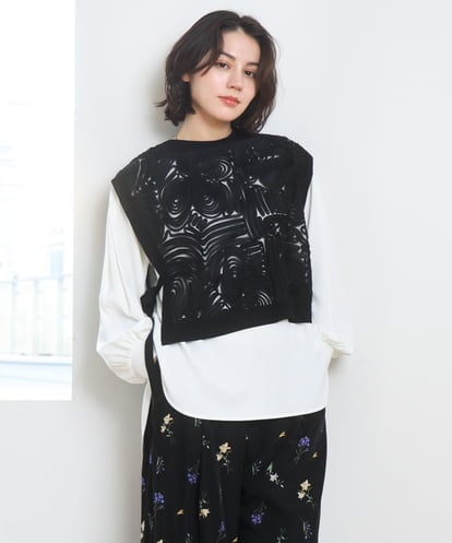 ZMBGE33098 al'aise modulation 【洗える】コード刺繍サイドリボンジレ