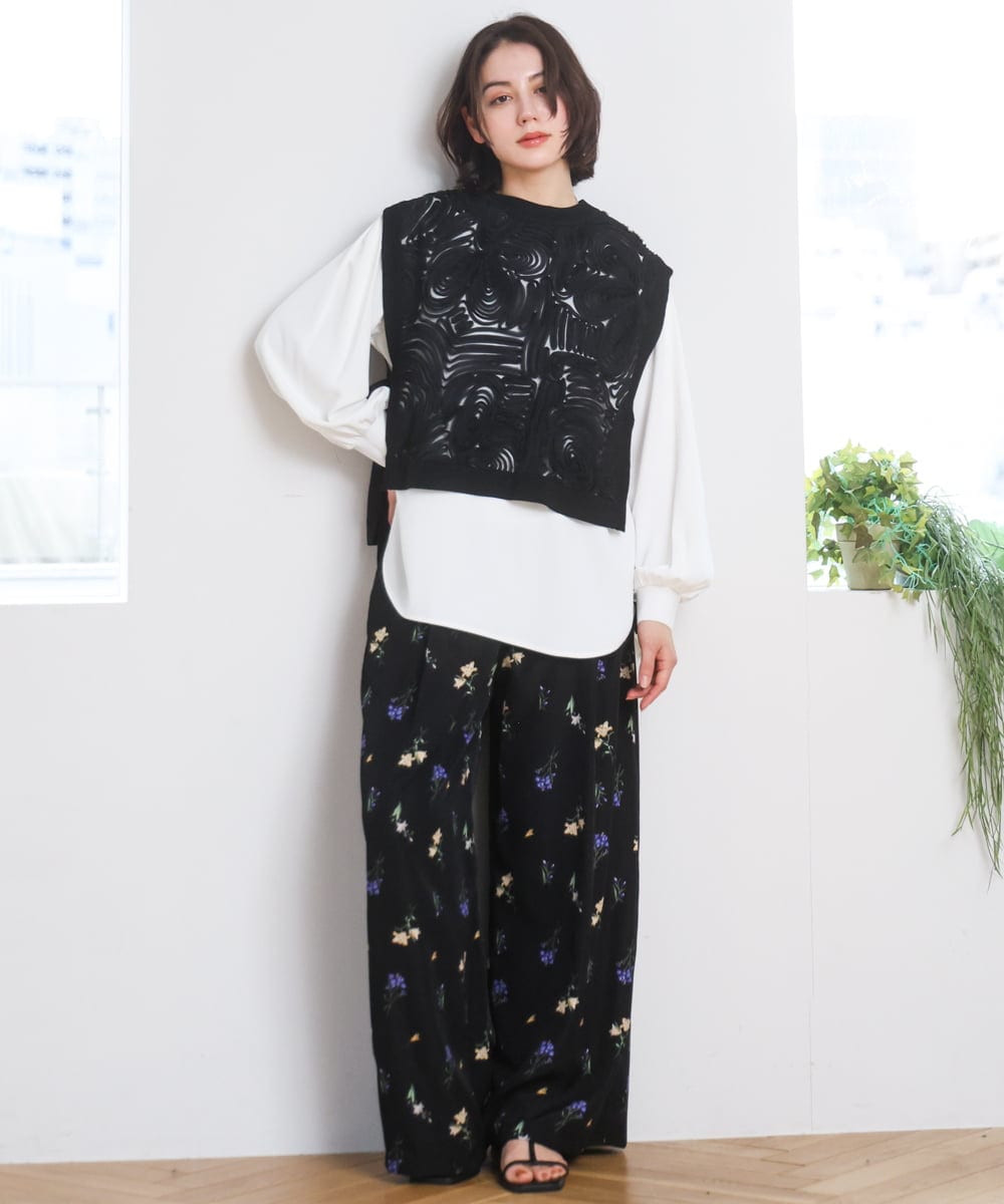 ZMBGE33098 al'aise modulation(アレーズモジュレーション) 【洗える】コード刺繍サイドリボンジレ ブラック