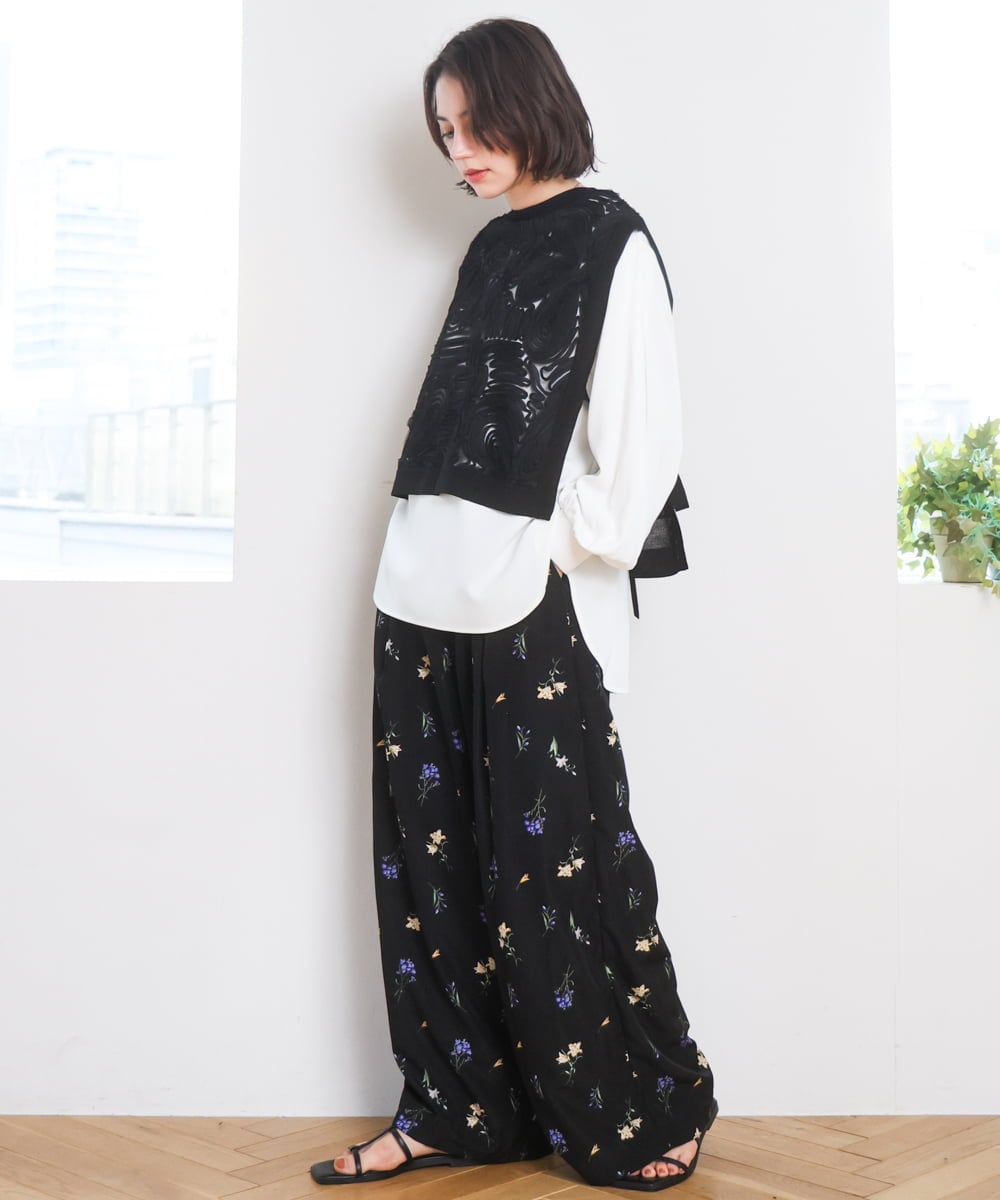 ZMBGE33098 al'aise modulation(アレーズモジュレーション) 【洗える】コード刺繍サイドリボンジレ ブラック