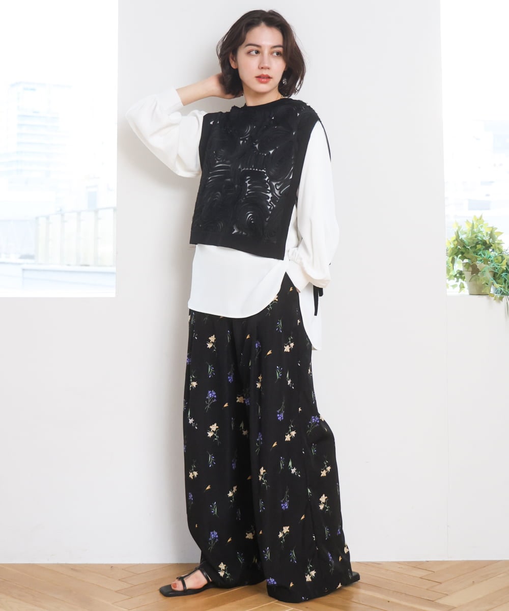 ZMBGE33098 al'aise modulation(アレーズモジュレーション) 【洗える】コード刺繍サイドリボンジレ ブラック