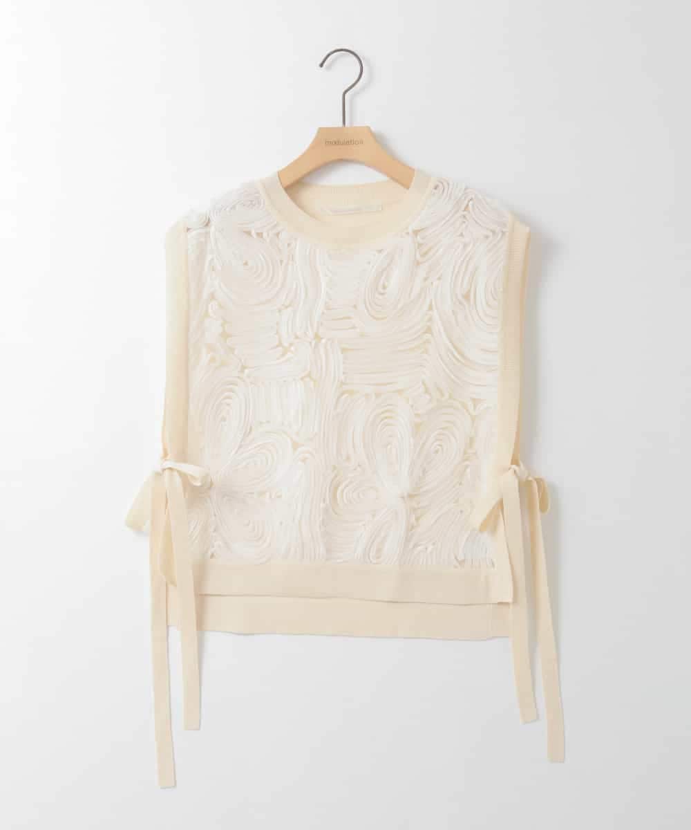 ZMBGE33098 al'aise modulation(アレーズモジュレーション) 【洗える】コード刺繍サイドリボンジレ ホワイト