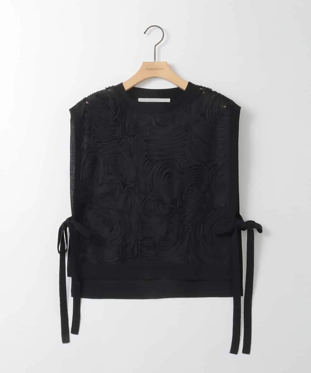 ZMBGE33098 al'aise modulation(アレーズモジュレーション) 【洗える】コード刺繍サイドリボンジレ ブラック