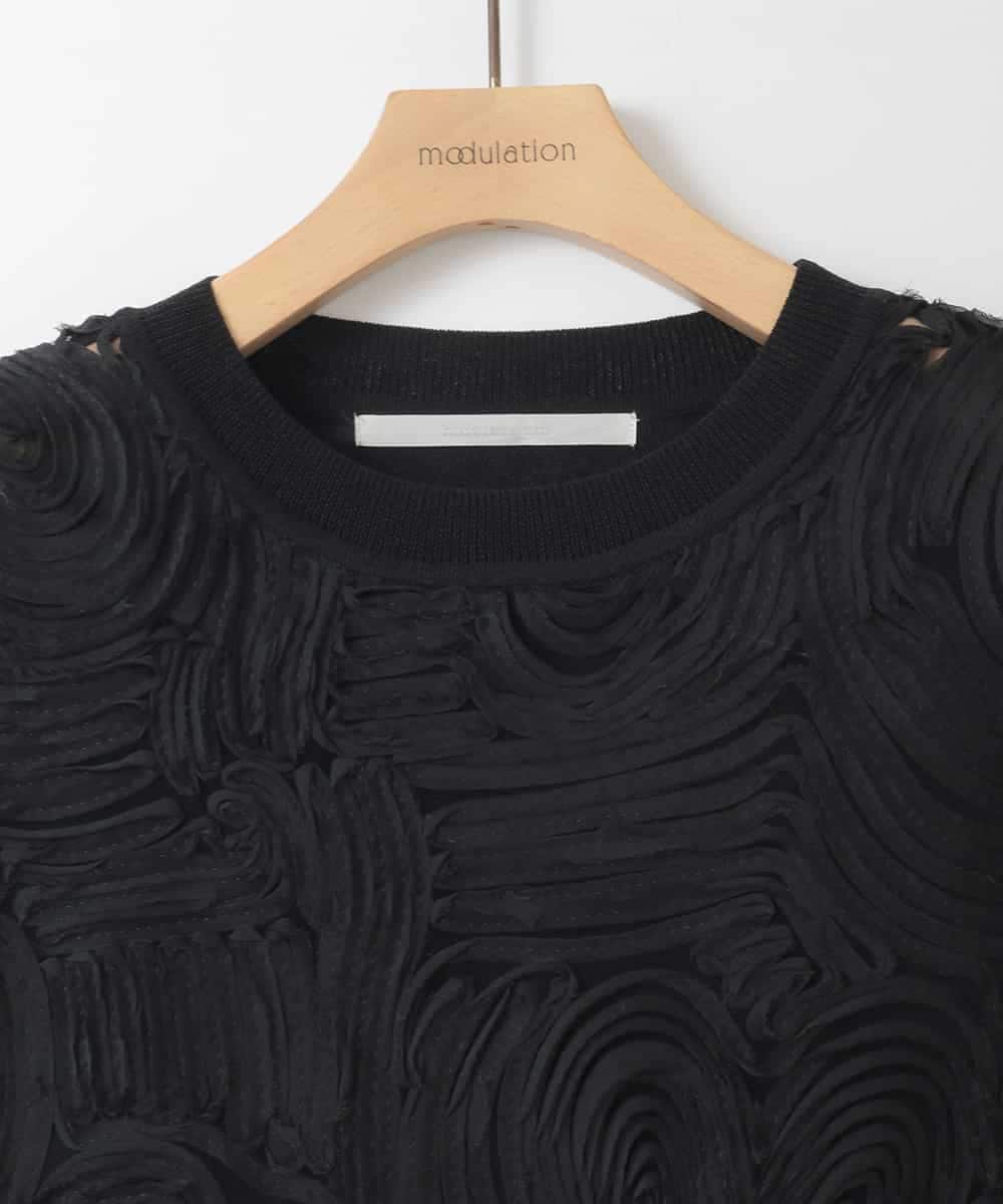 ZMBGE33098 al'aise modulation(アレーズモジュレーション) 【洗える】コード刺繍サイドリボンジレ ブラック