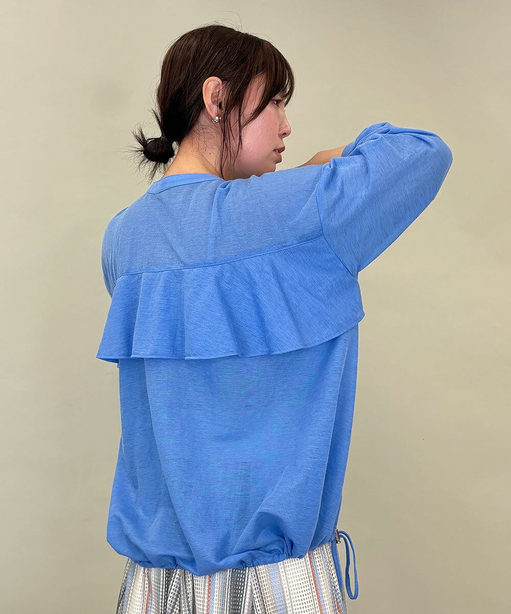 ZMBGE34128 al'aise modulation(アレーズモジュレーション) クルーネックシアーブラウス ライトブルー