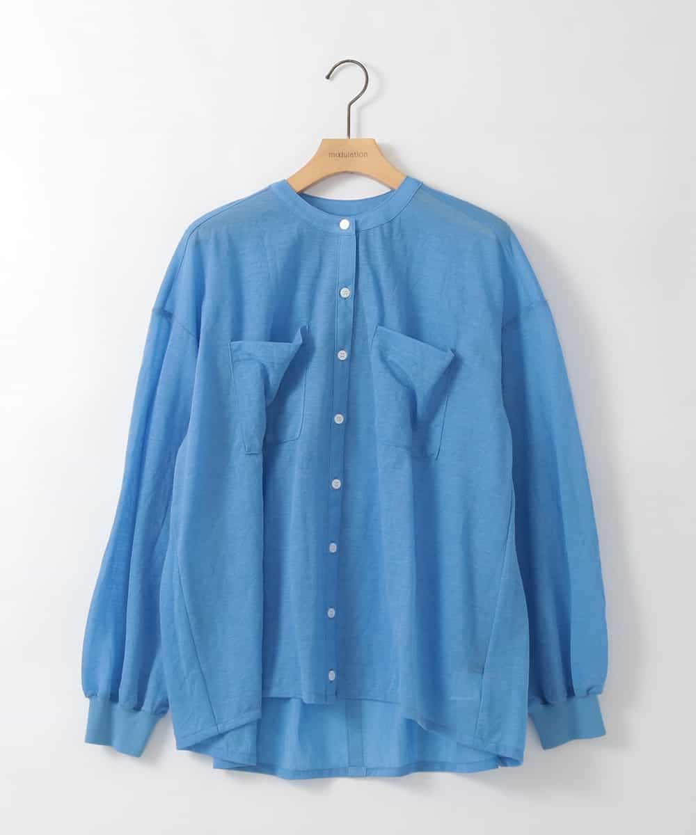 ZMBGE35128 al'aise modulation(アレーズモジュレーション) コットンシアーバンドカラーシャツ ライトブルー