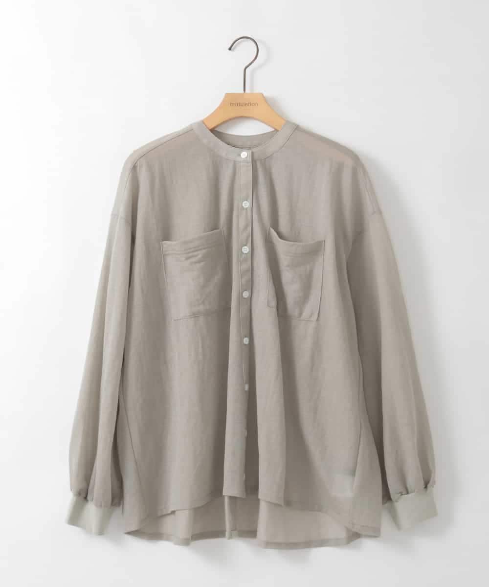 ZMBGE35128 al'aise modulation(アレーズモジュレーション) コットンシアーバンドカラーシャツ ライトグレー