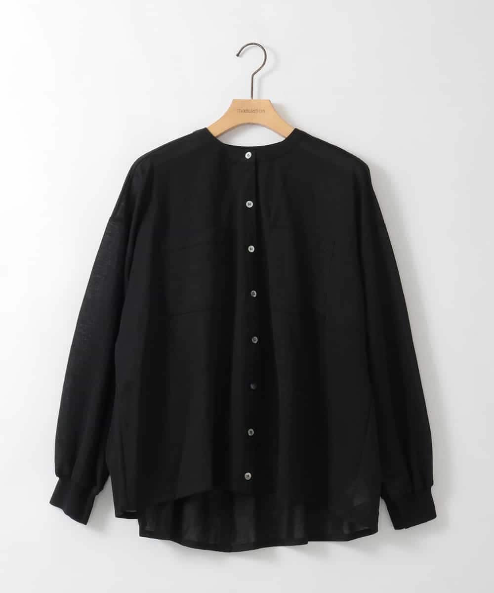 ZMBGE35128 al'aise modulation(アレーズモジュレーション) コットンシアーバンドカラーシャツ ブラック