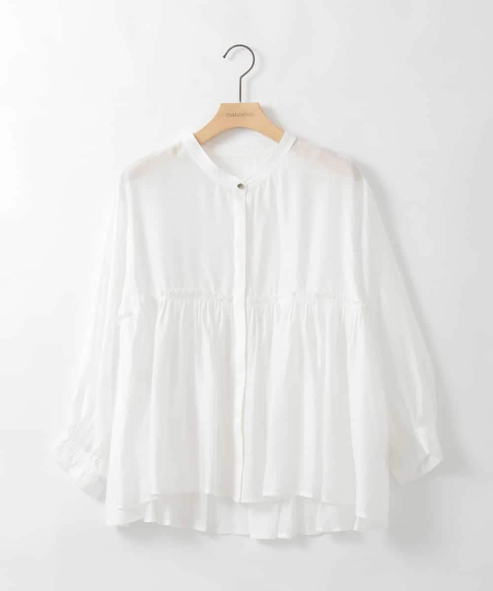 ZMBGE39110 al'aise modulation(アレーズモジュレーション) ギャザーフレアシアーブラウス ホワイト