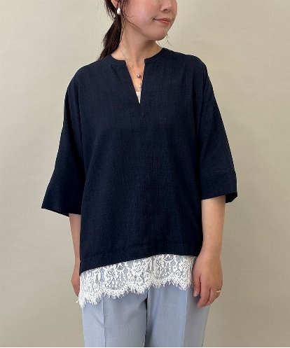 ZMBGE41098 al'aise modulation レースヘムドルマンスキッパーブラウス