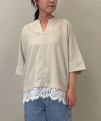 ZMBGE41098 al'aise modulation レースヘムドルマンスキッパーブラウス