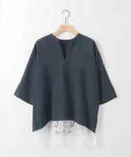 ZMBGE41098 al'aise modulation(アレーズモジュレーション) レースヘムドルマンスキッパーブラウス ネイビー