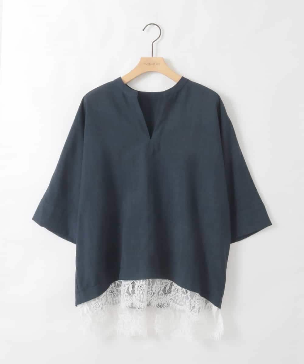 ZMBGE41098 al'aise modulation(アレーズモジュレーション) レースヘムドルマンスキッパーブラウス ネイビー