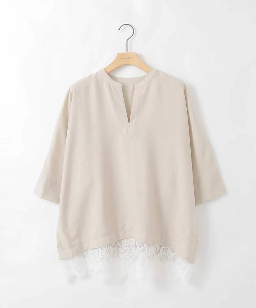 ZMBGE41098 al'aise modulation(アレーズモジュレーション) レースヘムドルマンスキッパーブラウス ホワイト