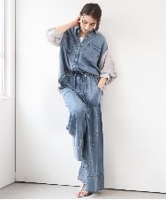 ZMBGE43138 al'aise modulation(アレーズモジュレーション) 【セットアップ対応】ダブルポケット異素材切り替えデザインブラウス ブルー