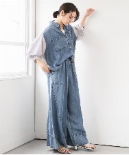 ZMBGE43138 al'aise modulation(アレーズモジュレーション) 【セットアップ対応】ダブルポケット異素材切り替えデザインブラウス ブルー