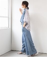 ZMBGE43138 al'aise modulation(アレーズモジュレーション) 【セットアップ対応】ダブルポケット異素材切り替えデザインブラウス ブルー