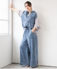 ZMBGE43138 al'aise modulation(アレーズモジュレーション) 【セットアップ対応】ダブルポケット異素材切り替えデザインブラウス ブルー