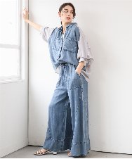 ZMBGE43138 al'aise modulation(アレーズモジュレーション) 【セットアップ対応】ダブルポケット異素材切り替えデザインブラウス ブルー